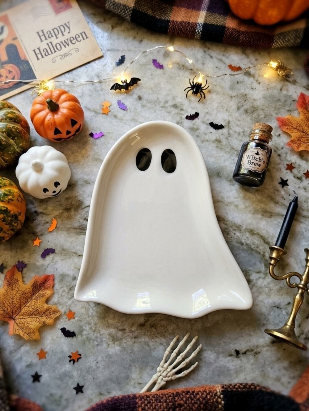 Ghost Ceramic Trinket Dish - White Halloween Party Decor